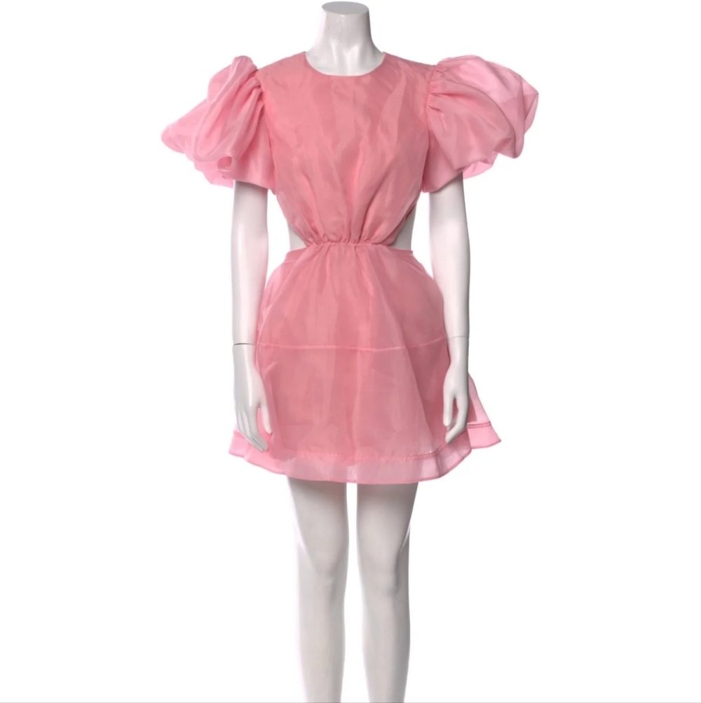 Aje Pink Puff-Sleeve Organza Mini Dress
